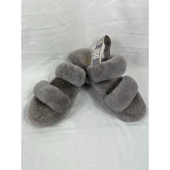 UGG Oh Yeah Grey Sheepskin Platform Slides 9 - Picture 1 of 4